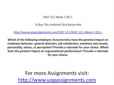 MGT 311 Week 1 DQ 1