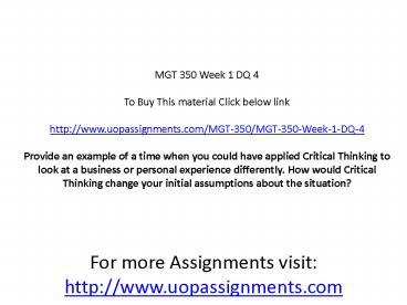 MGT 350 Week 1 DQ 4