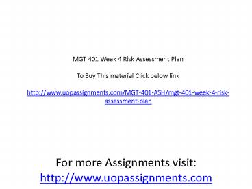 MGT 401 Week 4 Risk Assessment Plan