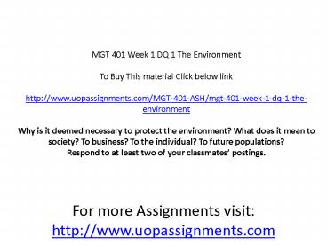 MGT 401 Week 1 DQ 1 The Environment