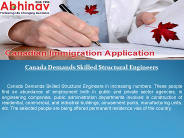 Canada Demands Skilled Structural Engineers