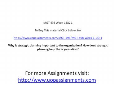 MGT 498 Week 1 DQ 1