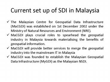 Current set up of SDI in Malaysia