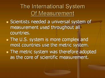 The International System Of Measurement