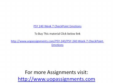 PSY 240 Week 7 CheckPoint Emotions