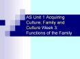 AS Unit 1 Acquiring Culture; Family and Culture Week 3: Functions of the Family PowerPoint PPT Presentation