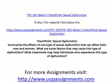PSY 265 Week 3 CheckPoint Sexual Dysfunction