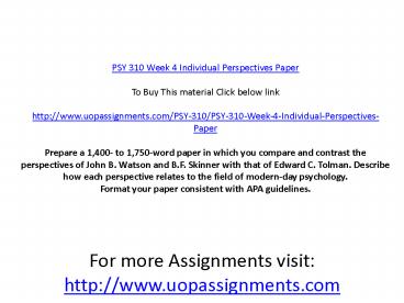 PSY 310 Week 4 Individual Perspectives Paper