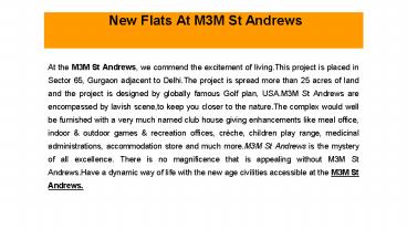 New Flats Available At M3M St Andrews