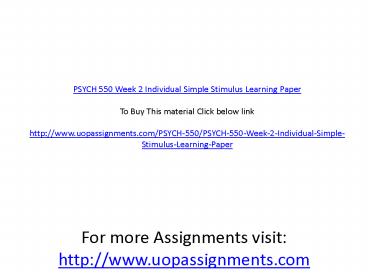 PSYCH 550 Week 2 Individual Simple Stimulus Learning Paper