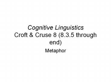 Cognitive Linguistics Croft