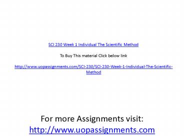 SCI 230 Week 1 Individual The Scientific Method