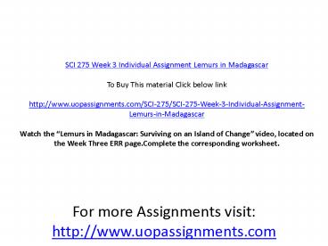 SCI 275 Week 3 Individual Assignment Lemurs in Madagascar