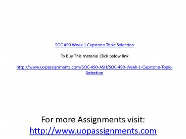 SOC 490 Week 1 Capstone Topic Selection
