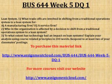 BUS 644 Week 5 DQ 1