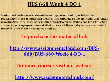 BUS 660 Week 4 DQ 1
