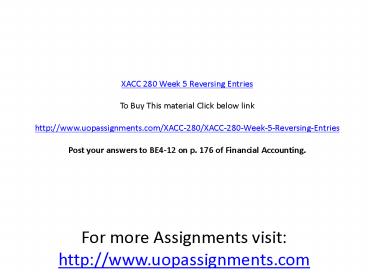 XACC 280 Week 5 Reversing Entries