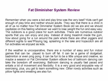 Fat Diminisher System Book Review