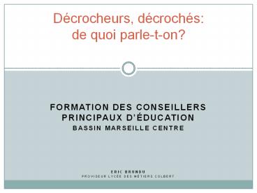 Formation des conseillers principaux d