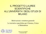 IL PROGETTO LAUREE SCIENTIFICHE ALL