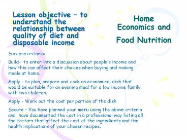 Home Economics and Food Nutrition