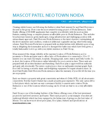 Patel Neo Town with 2,3&4 BHK Luxury Flats&Apartments in Noida Extension