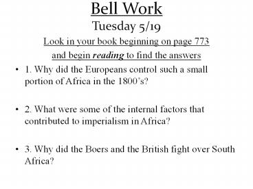 Bell Work Tuesday 5/19