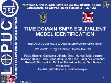 TIME DOMAIN SMPS EQUIVALENT MODEL IDENTIFICATION MODELAGEM E IDENTIFICA