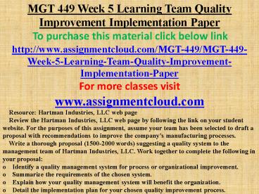 MGT 449 Week 5 Learning Team Quality Improvement Implementation Paper