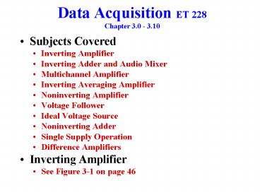 Data Acquisition ET 228 Chapter 3.0 - 3.10