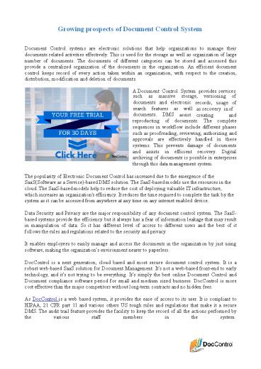 Growing prospects of Document Control System
