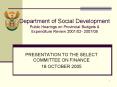 Department of Social Development Public Hearings on Provincial Budgets PowerPoint PPT Presentation
