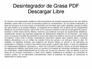 Desintegrador de Grasa Revisión