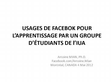 USAGES DE FACEBOK POUR L
