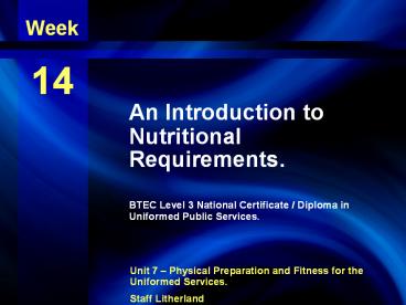 Nutritional Factors in Health and Performance