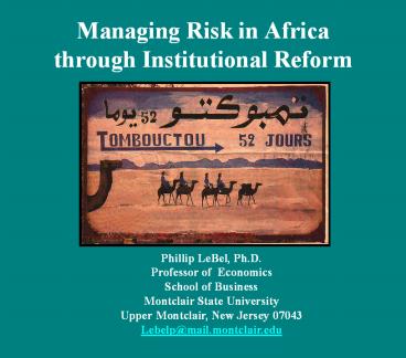 Managing Risk in Africa through Institutional Reform