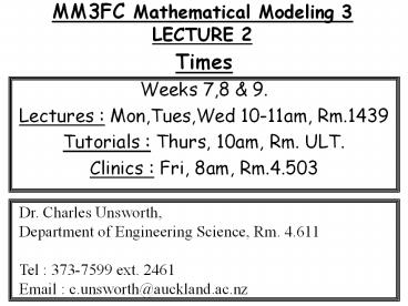 MM3FC Mathematical Modeling 3 LECTURE 2