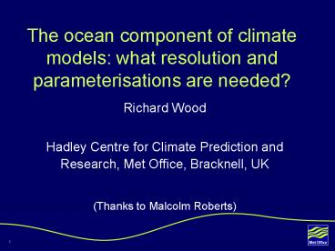 The ocean component of climate models: what resolution and parameterisations are needed?