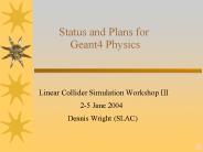 Status and Plans for          Geant4 Physics