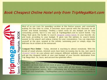 Book Cheapest Online Hotel only from TripMegaMart.com