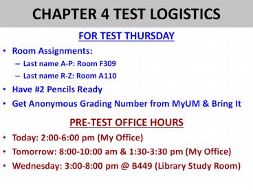 CHAPTER 4 TEST LOGISTICS
