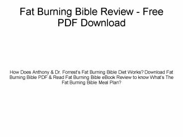 Fat Burning Bible Book Review - Pdf Free Download