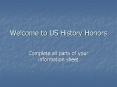 Welcome to US History Honors PowerPoint PPT Presentation