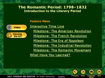 The Romantic Period: 1798