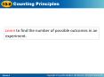 Learn to find the number of possible outcomes in an experiment. PowerPoint PPT Presentation