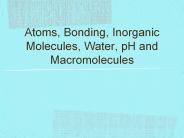 Atoms, Bonding, Inorganic Molecules, Water, pH and Macromolecules