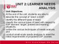 UNIT 2:LEARNER NEEDS ANALYSIS PowerPoint PPT Presentation