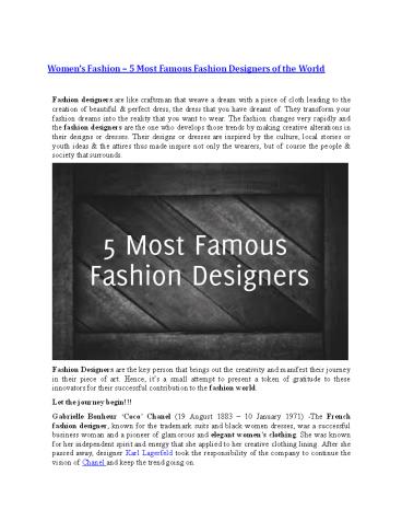 Women’s Fashion – 5 Most Famous Fashion Designers of the World