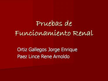 Pruebas de Funcionamiento Renal