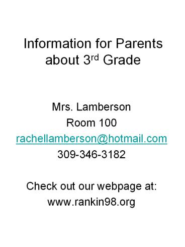 Information for Parents about 3rd Grade